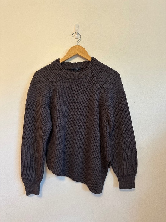 soeur Sweaters - Soeur Arco Chunky Knit Asymmetrical Cotton Sweater in Charcoal | Size 1 (Small)